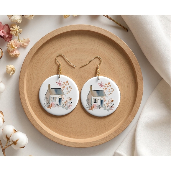 None Jewelry - Charming Cottage Earrings with Floral Design